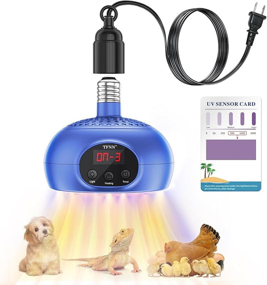 Chicken Coop Heater Lamps,200W-350W-500W Reptile Heating Lamp with UVA UVB Ligh 3-6-9-12H Timer,Protable Greenhouse Heater for Outdoor Chicken Coop Indoor Reptile Rabbits Dog Cats (Blue) TFNN