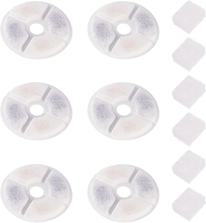 furrybaby Carbon Replacement Filters for Cat and Dog Fountain, Premium Pet Water Fountain Dispenser Filters (6 Packs for Circular White) - PAWPICO