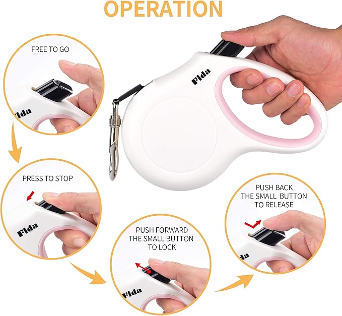 Fida Retractable Dog Leash Large Breed, Heavy Duty 16 ft Dog Walking Leash for Large Dogs up to 110 lbs, 360° Tangle Free, White Fida