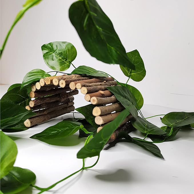Hamiledyi Wooden Reptile Hideout Bearded Dragon Bendy Bridge Climbing Ladder Hiding Hut Reptiles Hide Cave Habitat Decor for Lizards Gecko Spiders Snakes Tortoise(M:11.8" x 6.7") Hamiledyi