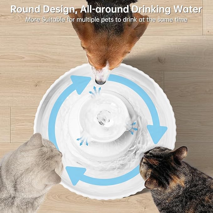 Ceramic Cat Water Fountain, 2.1L/70oz Ceramic Pet Water Fountain Automatic Cat Drinking Fountains Pet Water Bowl, Porcelain Cat Water Dispenser with Ultra-Quiet Pump for Cats and Dogs (White) - PAWPICO