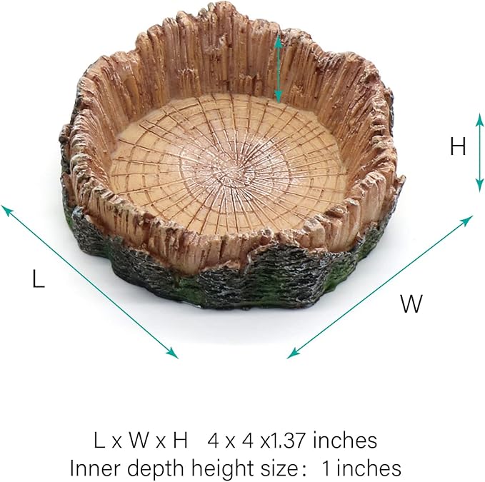 Reptile Water Dish Food Bowls, 2 Pcs Artificial Tree Trunk Reptile Tank Decor Bowl for Leopard Gecko Lizard Spider Scorpion Hermit Crabs relaqcc