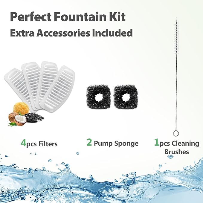 ORSDA Cat Water Fountain Stainless Steel, 2L Pet Fountain for Cats Inside, Dog Water Dispenser, Automatic Cat Drinking Fountains with 6 Replacement Filters for Cats, Small Dogs - PAWPICO