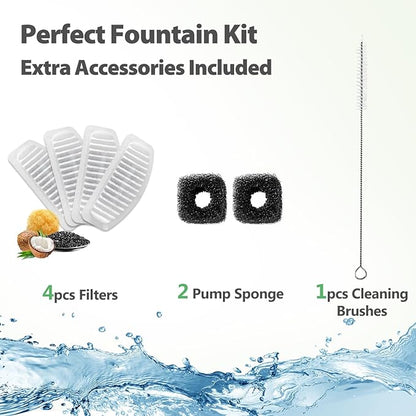 ORSDA Cat Water Fountain Stainless Steel, 2L Pet Fountain for Cats Inside, Dog Water Dispenser, Automatic Cat Drinking Fountains with 6 Replacement Filters for Cats, Small Dogs - PAWPICO