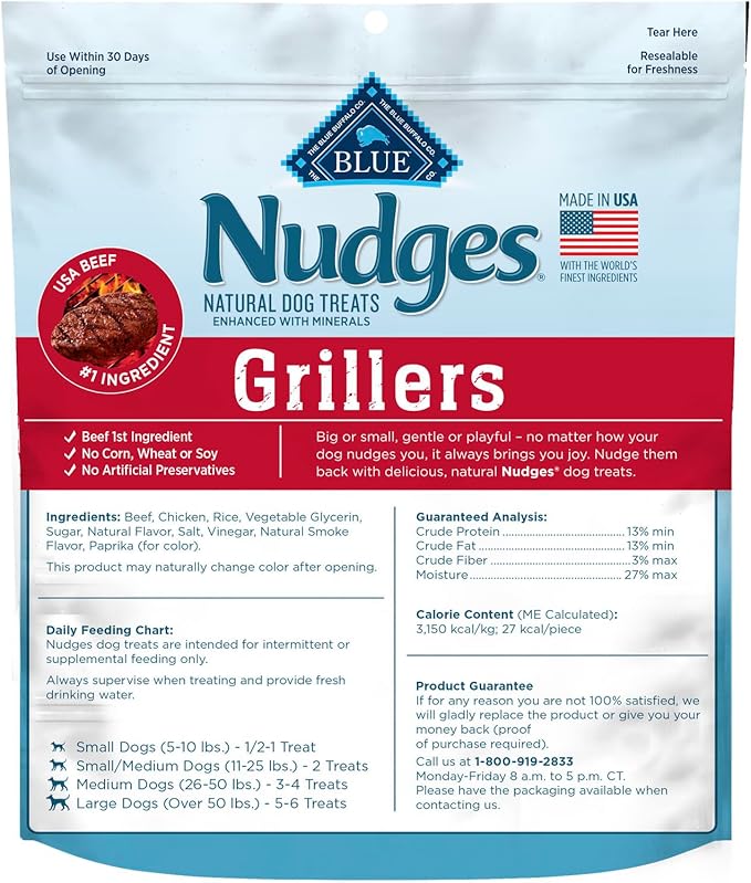 Blue Buffalo Nudges Grillers Natural Dog Treats, Made in the USA with Real Steak, 16-oz Bag - PAWPICO
