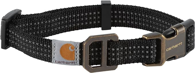 Carhartt Fully Adjustable Nylon Webbing Collars for Dogs, Reflective Stitching for Visibility, Black (Nylon Webbing), Medium Carhartt
