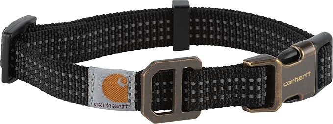 Carhartt Fully Adjustable Nylon Webbing Collars for Dogs, Reflective Stitching for Visibility, Black (Nylon Webbing), Large Carhartt