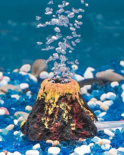 Uniclife Aquarium Volcano Ornament Kit, Fish Tank Decoration Mini Resin Volcanic Decor for Fish Tank Landscape Realistic Mountain with Air Stone Bubbler Airline Tubing Accessories for Oxygenation UnicLife
