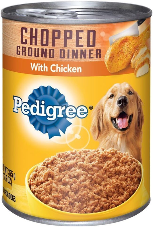 PEDIGREE CHOPPED GROUND DINNER Adult Canned Soft Wet Dog Food Variety Pack, with Chicken and with Beef, 13.2 oz. Cans (Pack of 12) - PAWPICO