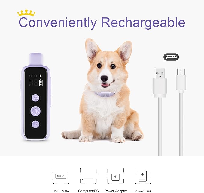 Bousnic Shock Collar for Dogs - Waterproof Rechargeable Dog Electric Training Collar with Remote for Small Medium Large Dogs with Beep, Vibration, Safe Shock Modes (8-120 Lbs) (Purple) - PAWPICO