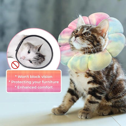 Flower Cat Cone, Uadonile Adjustable Cat Cone Collar, Soft Dog Elizabethan Collar Recovery E Collar After Surgery, Recovery E-Collar for Kittens/Puppies and Cats Recovery(Tie-dye Pink Blue, S) Uadonile