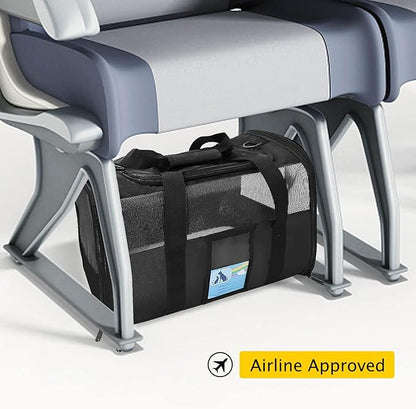 Refrze Pet Carrier Airline Approved, Cat Carriers for Medium Cats Small Cats, Soft Dog Carriers for Small Dogs Medium Dogs, TSA Approved Pet Carrier for Cats Dogs of 15 Lbs, Puppy Carrier,Black - PAWPICO