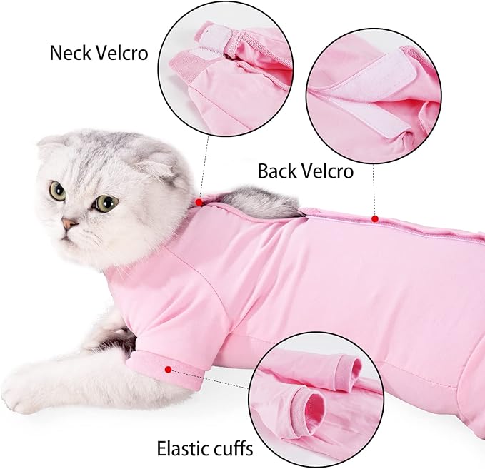 LIANZIMAU Cat Surgical Recovery Suit Professional for Male Female Dog Abdominal Wounds Cone E-Collar Alternative Anti-Licking Pet Surgical Recovery Pajama Suit Soft Fabric Onesie for Cats Lianzimau