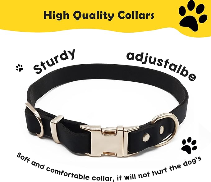 6ft Leather Dog Collar and Leash Set for Heavy Duty Large Dog,Soft and Comfortable Braided Leather Dog Leash Set with Anti-Slip Handle,Long Strong Leather Collar with Metal Lock for Training,Black KILISTEELS