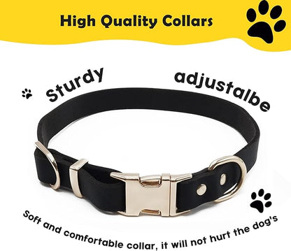 6ft Leather Dog Collar and Leash Set for Heavy Duty Large Dog,Soft and Comfortable Braided Leather Dog Leash Set with Anti-Slip Handle,Long Strong Leather Collar with Metal Lock for Training,Black KILISTEELS