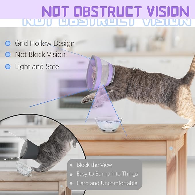 Cat Cone, Breathable Cat Cone Collar Soft, Adjustable Cat Cone to Stop Licking, Water Resistant Neck Cone for Cats with Air Mesh, Protective Cat Recovery E Collar for Cat Kitten（Purple,S-2 GoGoPaw