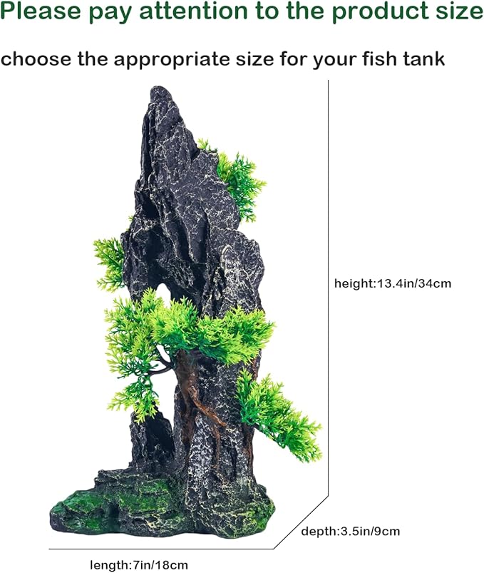 Large Fish Tank Decorations - Mountain View Aquarium Ornament with Tree House Cave Bridge,Mountain E SiissaPeksid