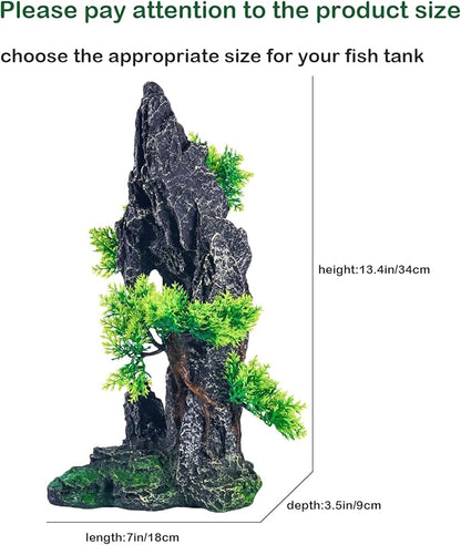 Large Fish Tank Decorations - Mountain View Aquarium Ornament with Tree House Cave Bridge,Mountain E SiissaPeksid