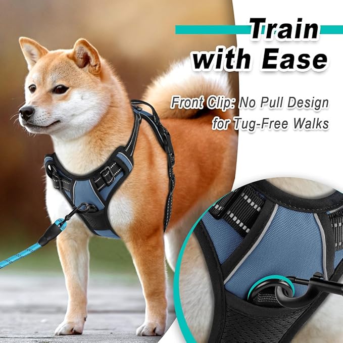 BARKBAY Dog Harness No Pull for Large Dogs - Adjustable, Reflective, Comfortable, No Choke, Heavy-Duty - Perfect for Outdoor Training, Walking, and Hiking - Strong & Durable - L & Navy BARKBAY