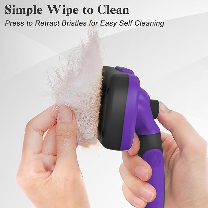 Swihauk Self Cleaning Slicker Brush for Dogs & Cats, Skin Friendly Pet Grooming for Shedding, Deshedding, and Hair Removal - Puppy Brush for Long Haired Pets, Pet Supplies, Purple - PAWPICO