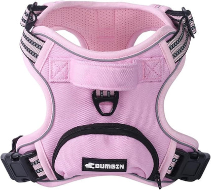 BUMBIN Dog Harness for Large Dogs, No Pull Adjustable No Choke Pet Vest with Dog Leash Fit Smart Reflective Pet Walking Harness for Training Easy Control Soft Handle Pink XL BUMBIN