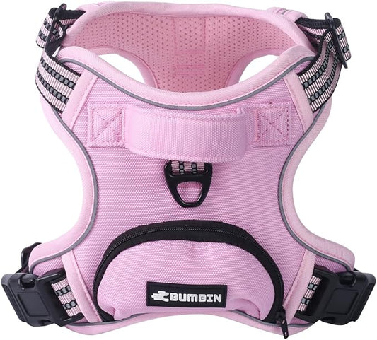 BUMBIN Dog Harness for Large Dogs, No Pull Adjustable No Choke Pet Vest with Dog Leash Fit Smart Reflective Pet Walking Harness for Training Easy Control Soft Handle Pink XL BUMBIN