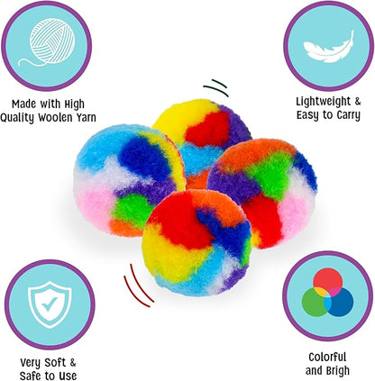 Ethical SPOT Kitty Yarn Puffs Colorful Woolen Yarn Cat Toy Contains Catnip 1.5" Pack of 4 Pet - PAWPICO