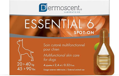 Dermoscent Essential 6 spot-on - Dog Skin Care for Dandruff & Allergy Relief with Vitamin E Oil - Anti Itch for Dogs - Natural Ingredients for Sensitive Skin - Dogs 20-40 kg - 4 Pipettes of 2.4 ml Dermoscent