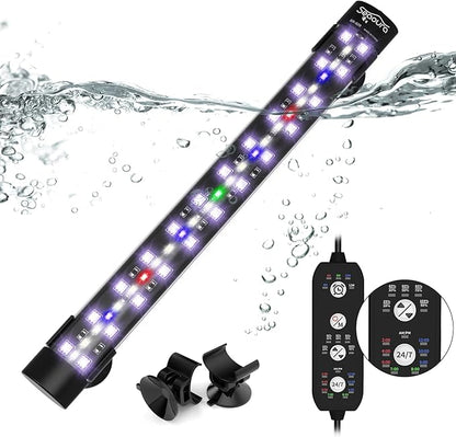Submersible Aquarium Light for Fish Tank, 24/7 Cycle Fish Tank Light with Timer, Full Spectrum+7 Single Colors, Auto On/Off, Adjustable Brightness (11 Inch for 12-23inch Tank) SEAOURA