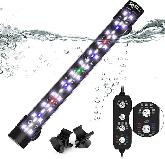 Submersible Aquarium Light for Fish Tank, 24/7 Cycle Fish Tank Light with Timer, Full Spectrum+7 Single Colors, Auto On/Off, Adjustable Brightness (11 Inch for 12-23inch Tank) SEAOURA