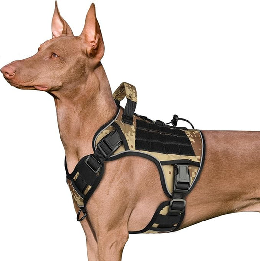 WINGOIN Tactical Dog Harness for Extra Large Dogs, Heavy Duty No Pull Dog Harness with Handle, Adjustable Reflective Military K9 German Shepherd Big Size Dog Vest for Training, Walking, Camo (XL) WINGOIN