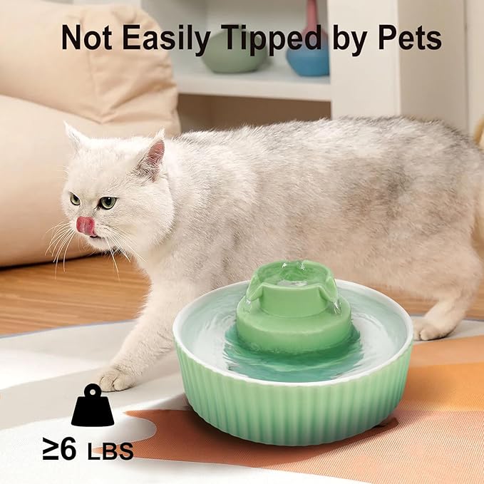 Ceramic Cat Water Fountain, 2.1L/71oz Cat Fountain with 3 Carbon Filters and 2 Water Pumps, Cupcake Pet Water Fountain for Cats and Dogs (Green) - PAWPICO