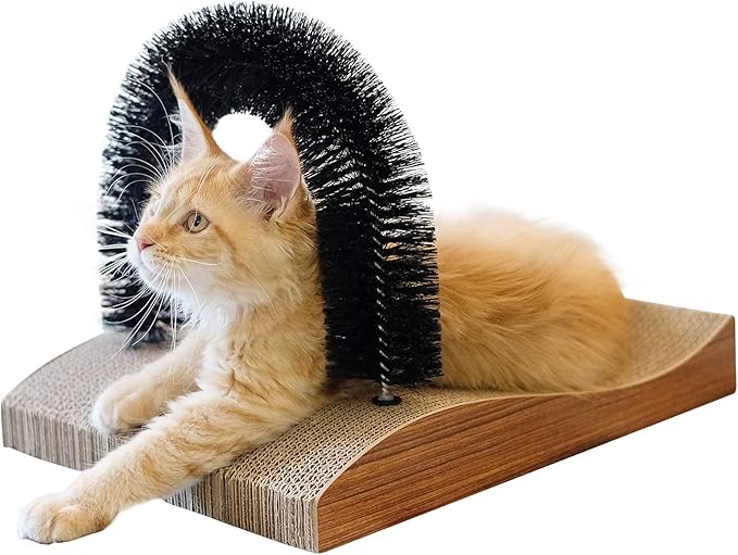 FUKUMARU Cat Self Groomer, 2.0 Version Cat Arch Face Scratcher with Scratcher Pad, Cats Back Grooming Massager Toy Brush for Indoor Kitten and Small Dog - PAWPICO