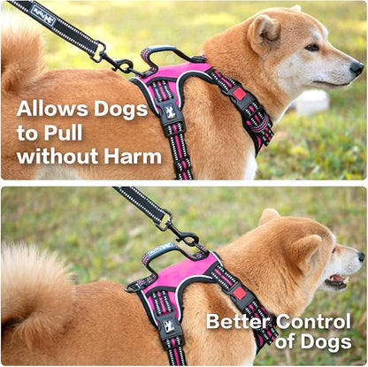 PoyPet No Pull Dog Harness, No Choke Front Clip Reflective Dog Vest with Soft Padded Vertical Handle, 3 Leash Attachments for Small Medium Large Dogs (Pink,L) PoyPet