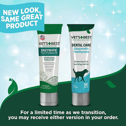 Vet's Best Dog Toothbrush & Enzymatic Toothpaste Kit - Teeth Cleaning - Made with Natural Ingredients - Reduces Plaque, Whitens Teeth, Freshens Breath - Bonus Care Guide & Finger Brush Included VetsBest