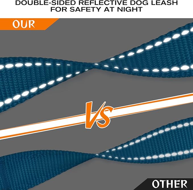 Joytale Dog Leash Heavy Duty for Large Dogs That Pull, Double Handle for Traffic Control, Double-Sided Reflective Leashes for Large Medium Dogs Night Safety, 6FT, Aqua Blue Joytale