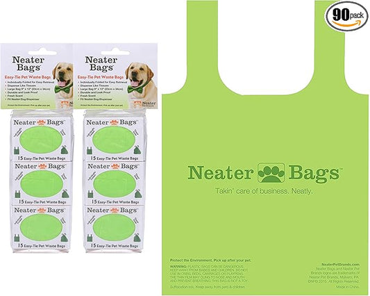 Neater Pets Neater Bags - Dog Waste Poop Bags - Dispense One at a Time Like Tissues - No Rolls to Fuss With - Easy-Tie Handles (90 Bags) - PAWPICO