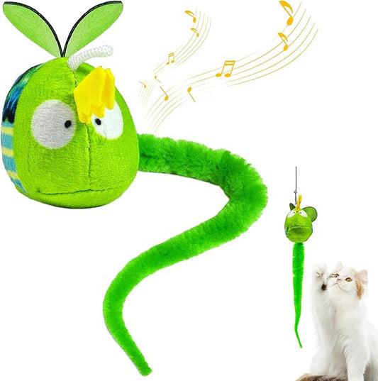Chirping Cat Toys Hanging Cat Feather Toy - Catnip Interactive Cat Toys for Indoor Cats - Automatic Cat Toy for Cat Exercise & Kicker to Self Play (Emerald Pangpang) - PAWPICO