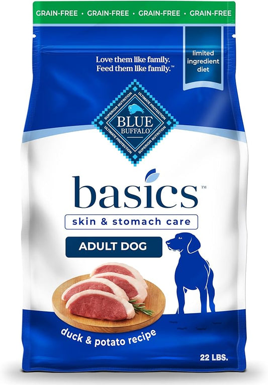 Blue Buffalo Basics Grain-Free Dry Dog Food for Adult Dogs, Limited Ingredient Diet, Duck Recipe, 22-lb. Bag - PAWPICO
