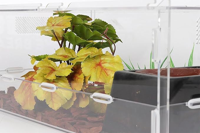 Reptile Plants for Terrarium, Ball Python Tank Decor Accessories fit Bearded Dragon Crested Leopard Gecko Lizard Chameleon Snake Frog Tortoise Hermit Crab - Fake Heuchera Micrantha Yellow WOLEDOE
