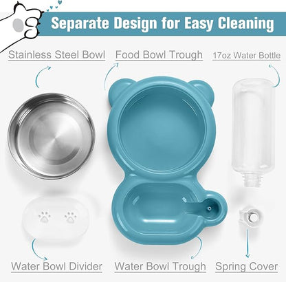 Dog Bowls, Cat Food and Water Bowl Set with Water Dispenser and Stainless Steel Bowl for Cats and Small Dogs - Blue - PAWPICO