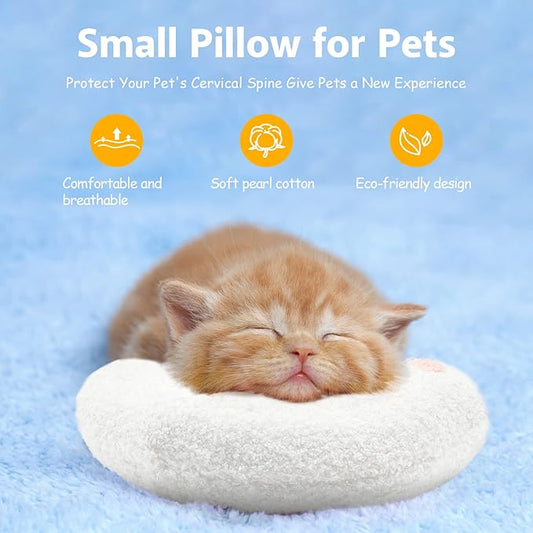 ucho Pillow for Cats, Ultra Soft Fluffy Pet Calming Toy Half Donut Cuddler, U-Shaped Pillow for Pet Cervical Protection Sleeping Improve - White ucho