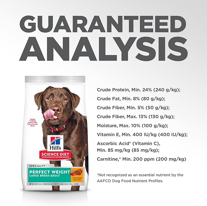 Hill's Science Diet Perfect Weight, Adult 1-5, Large Breed Weight Management Support, Dry Dog Food, Chicken Recipe, 25 lb Bag - PAWPICO