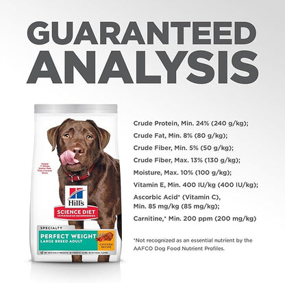 Hill's Science Diet Perfect Weight, Adult 1-5, Large Breed Weight Management Support, Dry Dog Food, Chicken Recipe, 25 lb Bag - PAWPICO