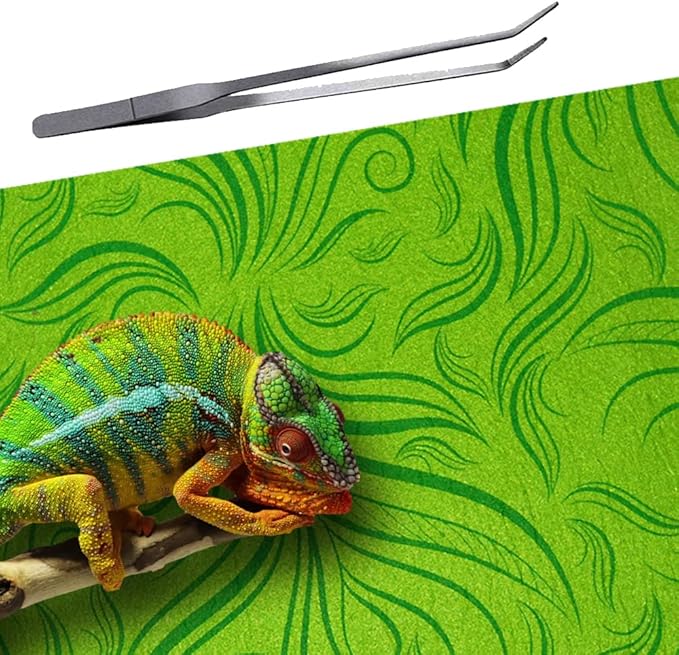 2 Pack Rainforest Tropical Reptile Carpet Mat & Reversible Substrate, Terrarium Liner Bedding, for Lizard,Chameleon,Gecko,Snake,Ceratophrys with Tweezers Feeding Tong (40 Gallon(36x18in)) REP+BUDDY