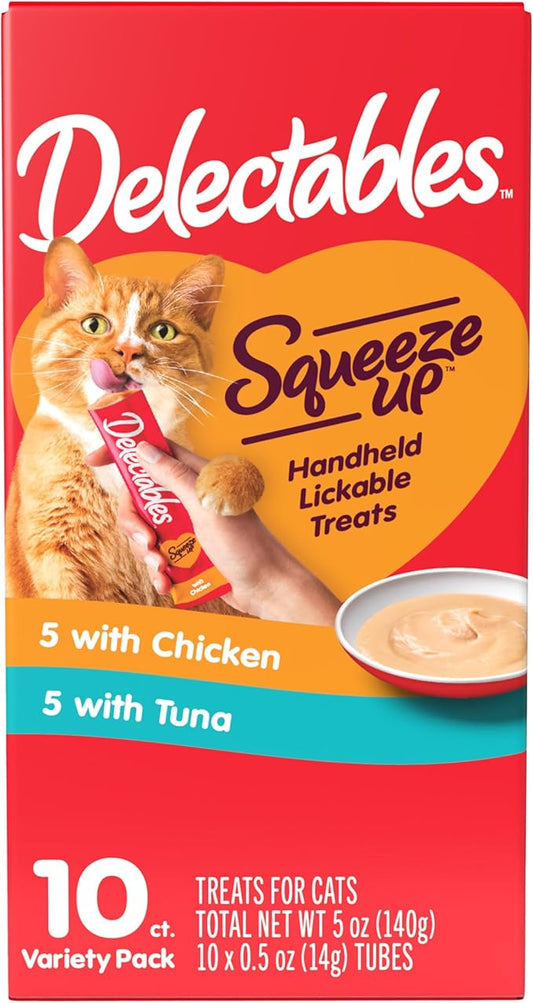 Hartz Delectables Squeeze Up Interactive Lickable Wet Cat Treats for Adult & Senior Cats, Chicken & Tuna, 10 Count,5 oz Hartz