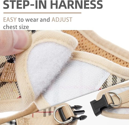 PUPTECK Adjustable Dog Harness Collar and Leash Set Step in No Pull Pet Harness for Small Medium Dogs Puppy and Cats Outdoor Walking Running, Soft Mesh Padded Reflective Vest Harnesses, Beige XS PUPTECK