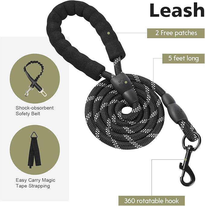 No Pull Tactical Dog Harness for Large Dogs, Escape Proof Molle Dog Vest Harness and Leash Set, Adjustable Military Service Dog Harness with Handle for Medium Large Dogs(Black,Large) Yungaspy