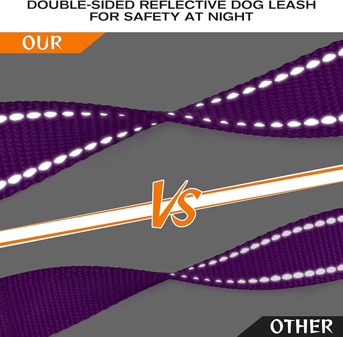 Joytale Dog Leash Heavy Duty for Large Dogs That Pull, Double Handle for Traffic Control, Double-Sided Reflective Leashes for Large Medium Dogs Night Safety, 6FT, Purple Joytale