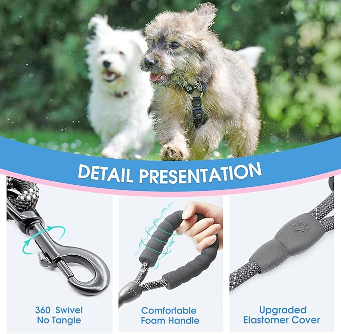 BAAPET 2/4/5/6 FT Dog Leash with Comfortable Padded Handle and Highly Reflective Threads for Small Medium and Large Dogs (5FT-1/3'', Black) BAAPET